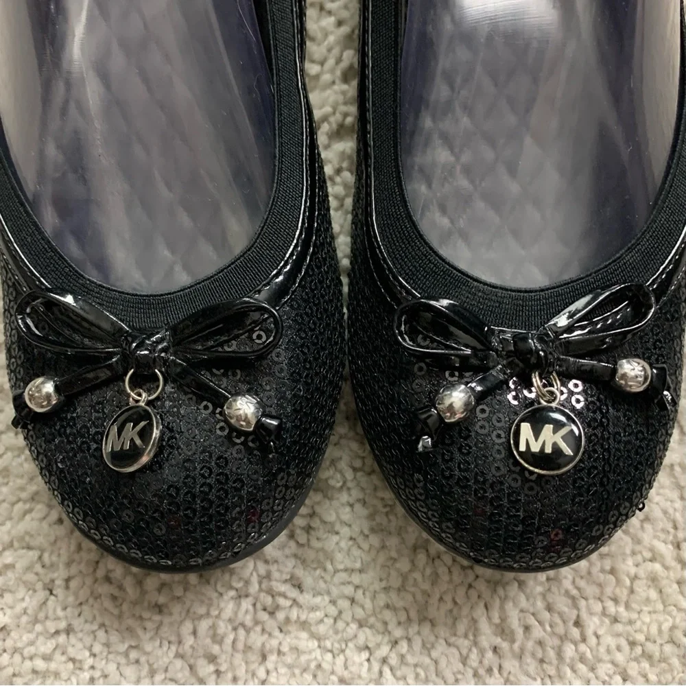 Girls MICHAEL KORS Black SEQUIN Slip On BALLET Bow FLATS Shoes Size 4